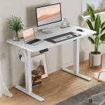 40x24 Inch Electric Standing Desk, Ergonomic Rising Modern Lift Motorized Gaming Desktop Workstation for Work Home Office, Height Adjustable, White