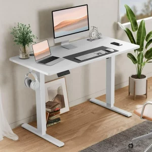40x24 Inch Electric Standing Desk, Ergonomic Rising Modern Lift Motorized Gaming Desktop Workstation for Work Home Office, Height Adjustable, White