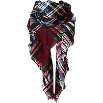 Womens Fall Winter Scarf Plaid Tassel Soft Warm Blanket Scarves Womens Shawl Wraps