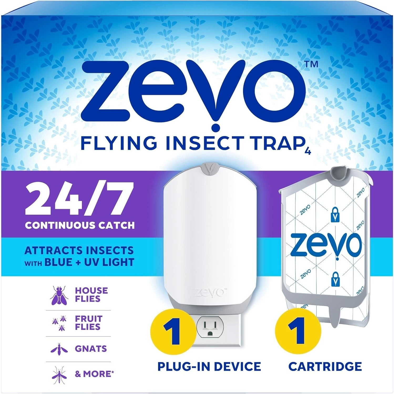 s-l1600 Zevo Flying Insect Trap & Cartridge - Plug in Fly Trap & Indoor Bug Catcher for Gnats, House & Fruit Flies - Mess-Free - Use in Any Room - Uses Blue & UV Light (1 Plug in Device & 1 Cartridge)